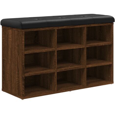 Banco zapatero 9 compartimentos 82 x 32 x 50 cm en madera contrachapada, color roble marrón DEC024877