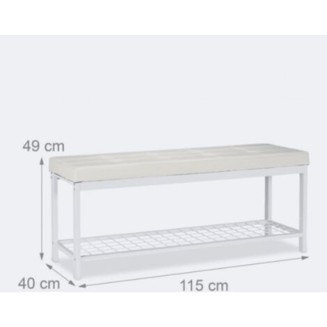 Banco zapatero abierto sintético soporte de malla metálica 115 cm blanco 130000367