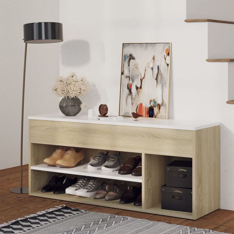 

Banco zapatero aglomerado blanco y roble Sonoma 105x30x45 cm
