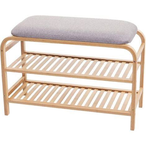 Banco zapatero asiento acolchado con dos niveles de bambú 50x70x30cm BAN04049