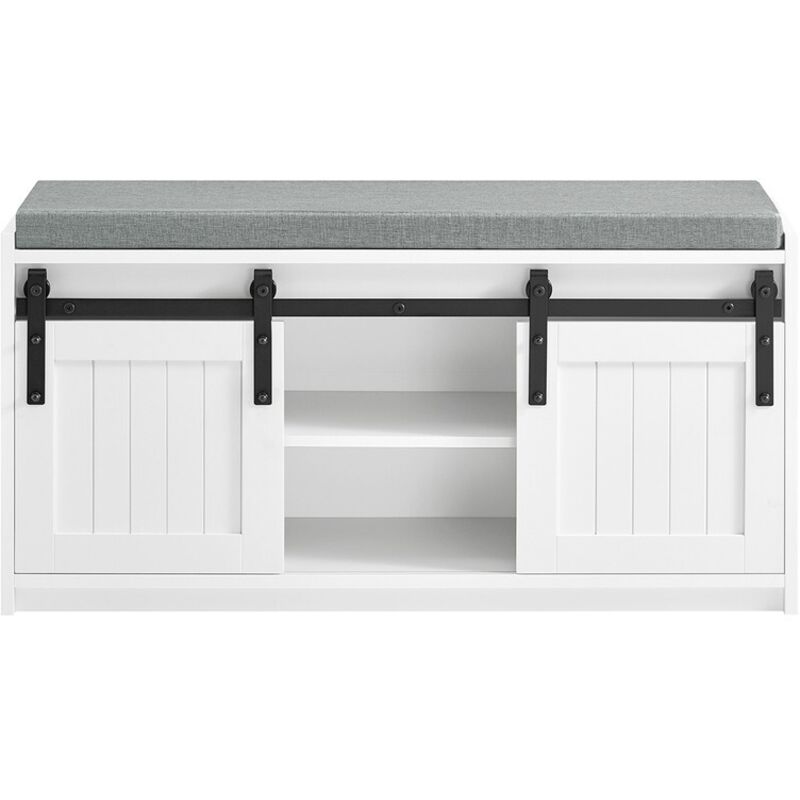 Sobuy Weiß Banco Zapatero Bequeño Con Puerta Corrediza De Granero Armario Multifuncional De Asiento Para Entrada Con 2 Estantes De Almacenamiento Blanco 90 X 35 X 46 Cm Fsr133-K-W Es