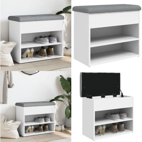 Banco zapatero blanco 62x32x50 cm madera de ingeniería - Banco de almacenamiento - Banco de recibidor