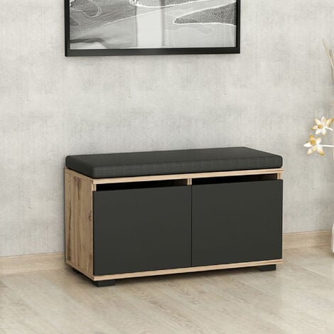 Banco zapatero Brande tapizado aglomerado/textil 42 x 80 x 35 cm roble / negro [en.casa]