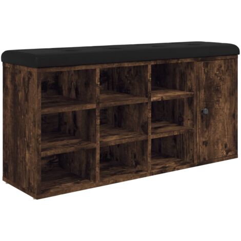 Banco zapatero con 11 compartimentos 102 x 32 x 50 cm madera contrachapada color roble ahumado DEC024837