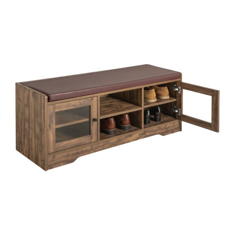 Banco Zapatero con 2 Puertas de Vidrio y 6 Estantes 105 x 35 x 43 cm FSR122-N SoBuy ES