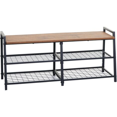 Banco zapatero con 4 compartimentos 40x107x38 cm metal y MDF aspecto roble 040007878