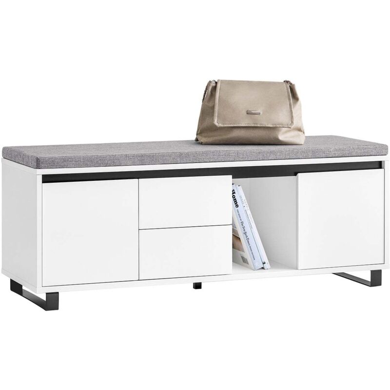Sobuy Weiß Banco Zapatero Con 4 Estantes 1 Compartimento 2 Cajones Y 2 Puertas Entrada Recibidor Con Cojín Acolchado De Asiento 110 X 35 X 42 Cm Blanco Fsr176-W Es