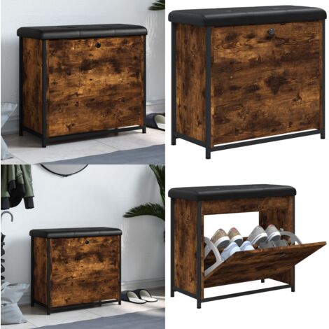 Banco zapatero con cajón abatible roble ahumado 62x32x56 cm - Banco de almacenamiento - Cajón abatible