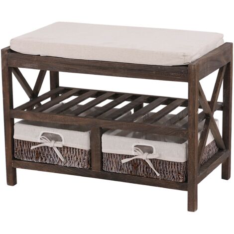 Banco zapatero con cajones de almacenamiento aspecto desgastado vintage 45x65x34cm marrón 040005159