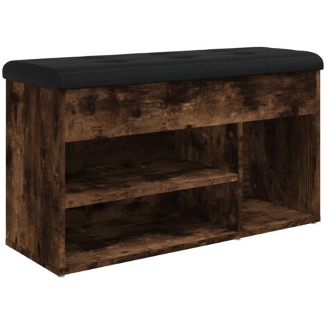 Banco zapatero con cojín de asiento 82 x 32 x 45,5 cm madera contrachapada color roble ahumado DEC024851