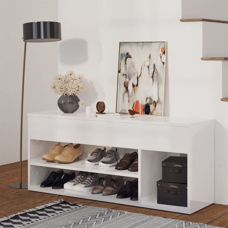 

Banco zapatero de aglomerado blanco brillante 105x30x45 cm