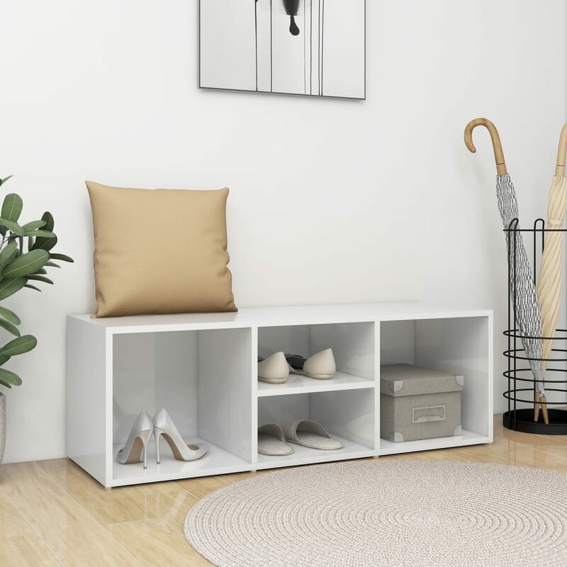 

Banco zapatero de aglomerado blanco brillante 105x35x35 cm