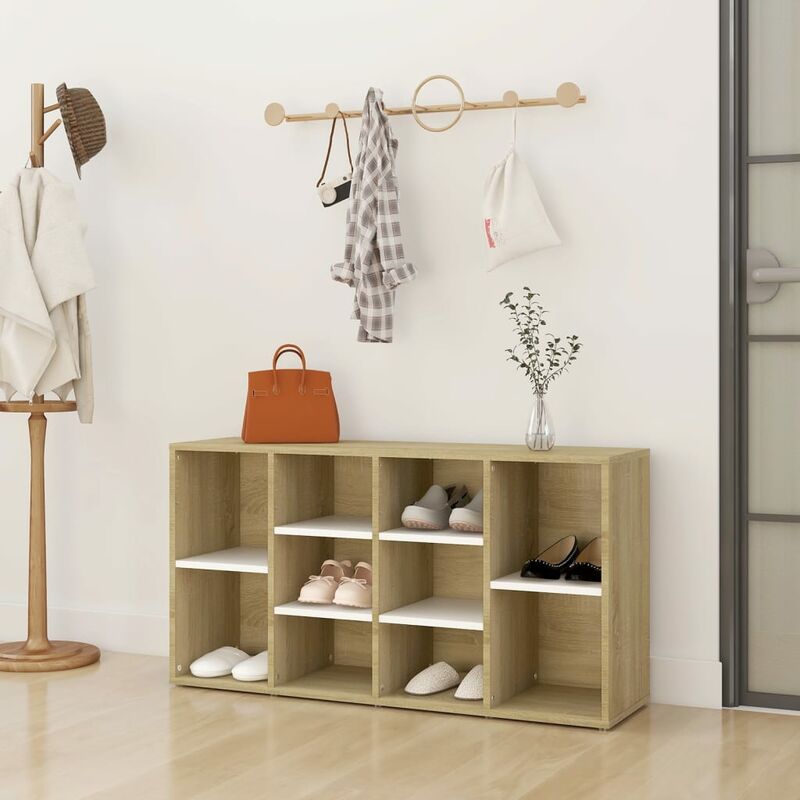

Banco zapatero de aglomerado blanco roble Sonoma 103x30x54,5 cm
