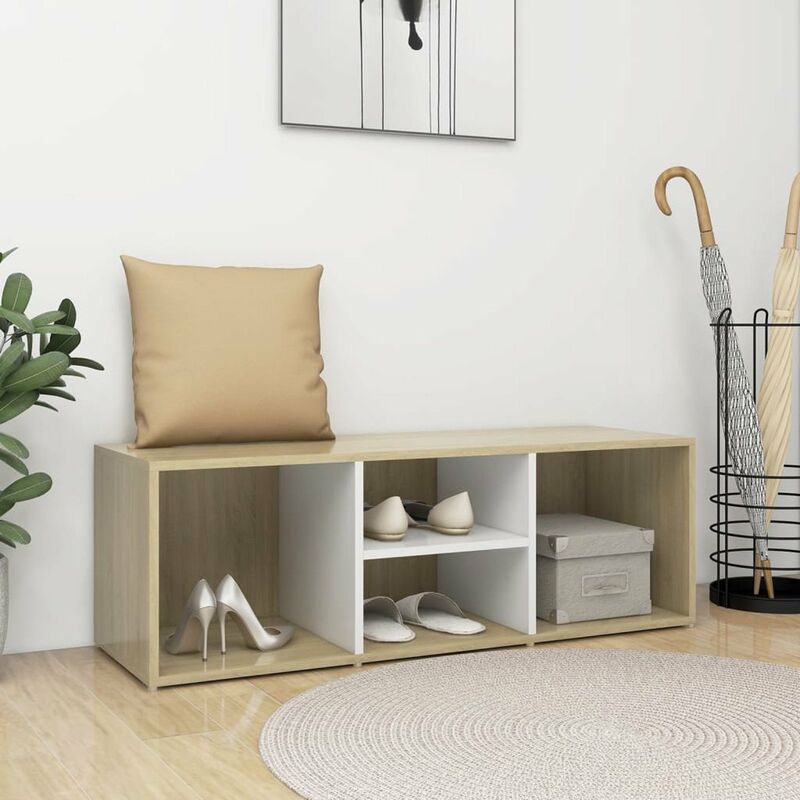 

Banco zapatero de aglomerado blanco y roble Sonoma 105x35x35 cm