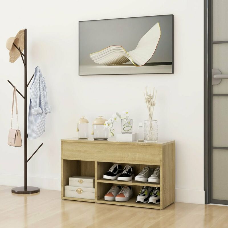 

Banco zapatero de aglomerado color roble Sonoma 80x30x45 cm