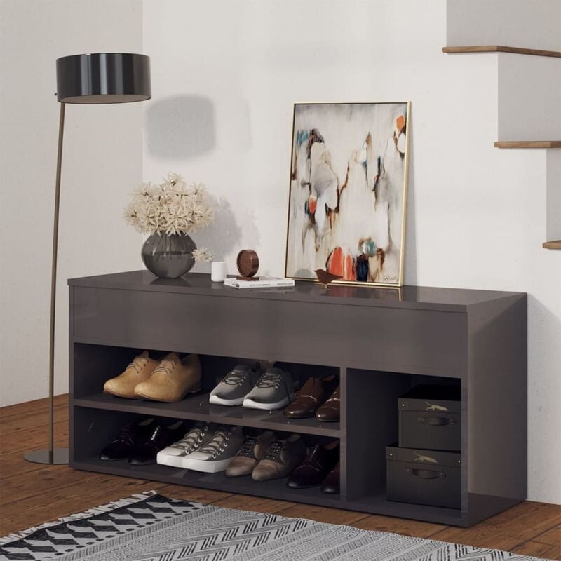 

Banco zapatero de aglomerado gris con brillo 105x30x45 cm