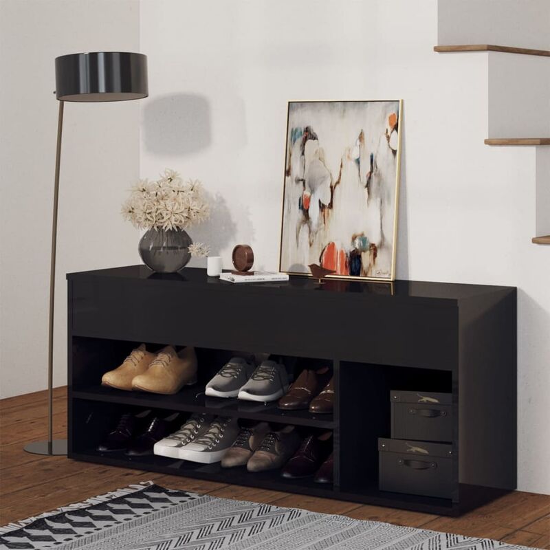 

Banco zapatero de aglomerado negro con brillo 105x30x45 cm