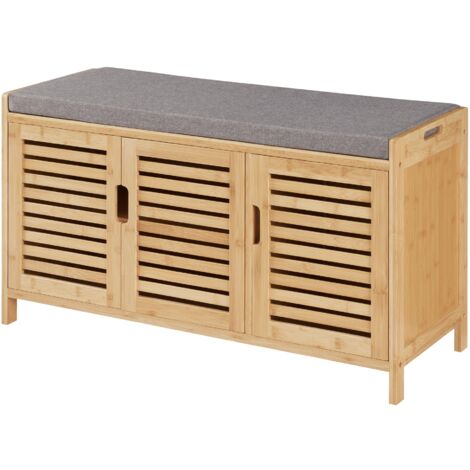 Banco zapatero de bambú 50 x 90 x 35 cm gris natural 030007659