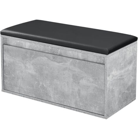 Banco zapatero de diseño con cajón mueble de entrada con asiento acolchado elegante zapatero para 3 pares de tableros de partículas de poliuretano sintético 80 x 39 x 45 cm negro efecto cemento 030004