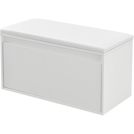 Banco zapatero de diseño con cajón mueble de entrada con asiento acolchado elegante zapatero para 3 pares de tableros de partículas de PU sintético 80 x 39 x 45 cm blanco 030004679