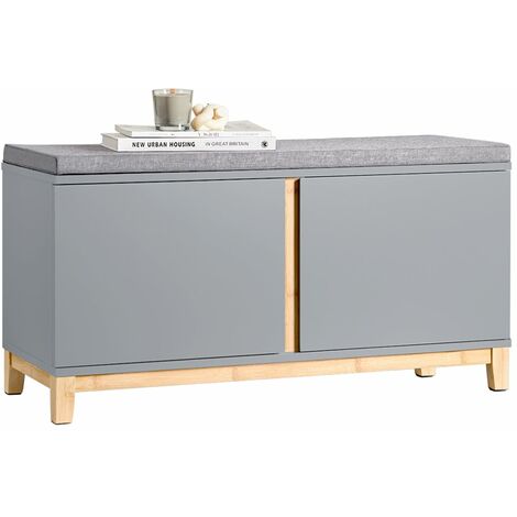 Banco Zapatero de Entrada Banco de Almacenamiento con 2 Puertas 90 x 34 x 47 cm Gris FSR117-HG SoBuy ES