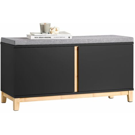 Banco Zapatero de Entrada Banco de Almacenamiento con 2 Puertas 90 x 34 x 47 cm Negro FSR117-SCH SoBuy ES