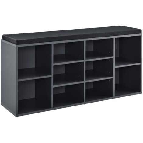 Banco zapatero de tejido de poliéster 103 cm gris oscuro negro 030002848