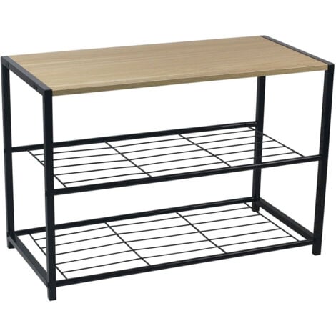 Banco Zapatero Estilo Industrial 2 Baldas Erme Negro/Marrón 63x30x43cm 7house