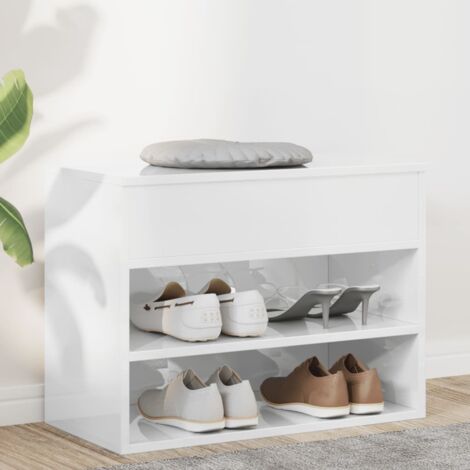 Banco zapatero madera contrachapada blanco brillante 60x30x45cm vidaXL