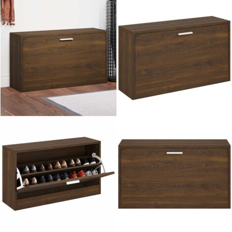 Banco zapatero madera contrachapada marrón roble 80x24x45 cm - Banco de zapatos - Mueble para zapatos