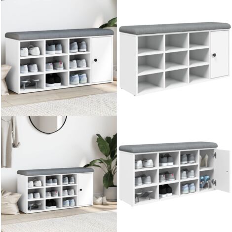 Banco zapatero madera de ingeniería blanco 102x32x50 cm - Banco de pasillo - Banco de almacenamiento