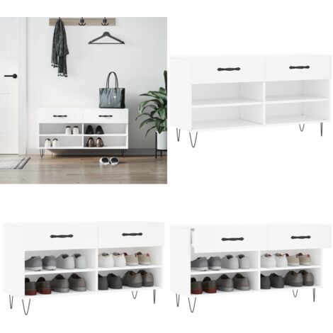 Banco zapatero madera de ingeniería blanco 102x35x55 cm - Mueble de zapatos - Banco de madera