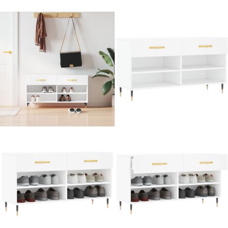 Banco zapatero madera de ingeniería blanco 102x35x55 cm - Mueble de zapatos - Banco de madera