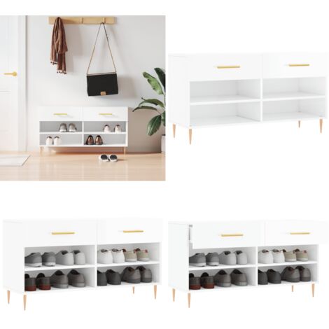 Banco zapatero madera de ingeniería blanco brillo 102x35x55 cm - Banco de madera - Banco de zapatos