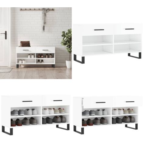 Banco zapatero madera de ingeniería blanco brillo 102x35x55 cm - Banco de madera - Banco de zapatos
