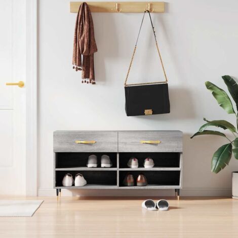 Banco zapatero madera de ingeniería gris  102x35x55 cm