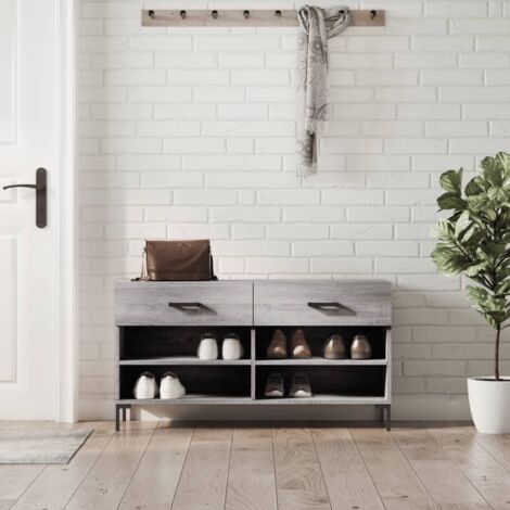 Banco zapatero madera de ingeniería gris  102x35x55 cm