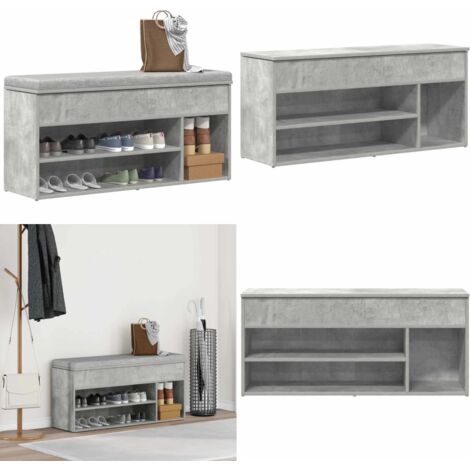 Banco zapatero madera de ingeniería gris hormigón 102x30,5x45cm - Banco de madera - Banco de zapatos