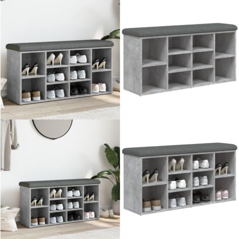 Banco zapatero madera de ingeniería gris hormigón 102x32x50 cm - Banco de almacenaje - Banco de pasillo