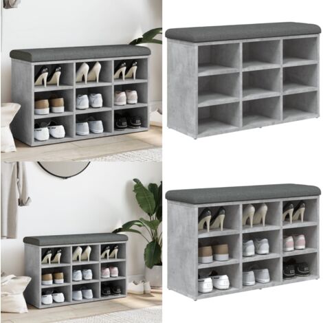 Banco zapatero madera de ingeniería gris hormigón 82x32x50 cm - Banco de almacenamiento - Banco de pasillo