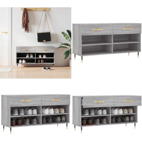 Banco zapatero madera de ingeniería gris Sonoma 102x35x55 cm - Banco de madera - Banco de almacenamiento