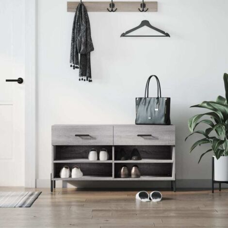 Banco zapatero madera de ingeniería gris Sonoma 102x35x55 cm vidaXL
