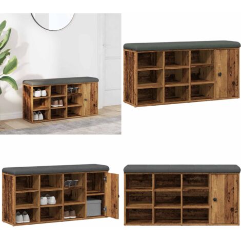 Banco zapatero madera de ingeniería madera vieja 102x32x50 cm - Banco de almacenamiento - Madera de ingeniería
