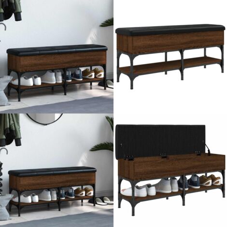 Banco zapatero madera de ingeniería marrón roble 102x32x45 cm - Banco de almacenaje - Madera de ingeniería