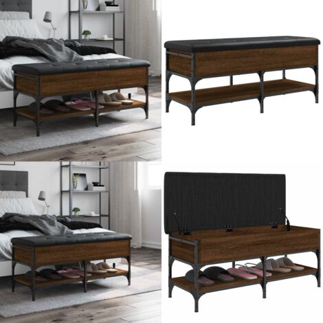Banco zapatero madera de ingeniería marrón roble 102x42x45 cm - Banco de almacenamiento - Madera de ingeniería