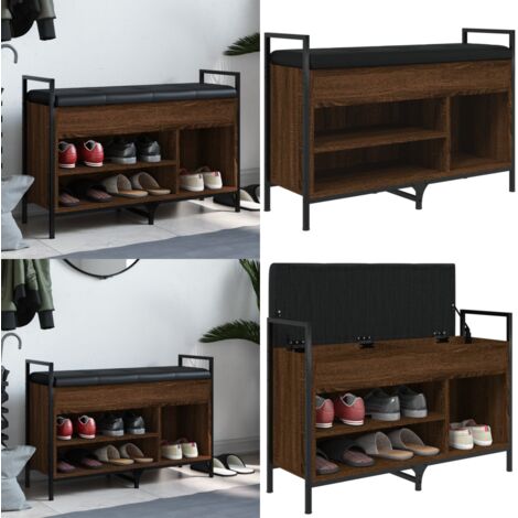 Banco zapatero madera de ingeniería marrón roble 85,5x32x57,5cm - Banco de almacenamiento - Banco de pasillo