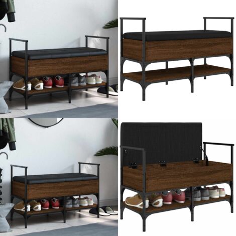 Banco zapatero madera de ingeniería marrón roble 85,5x42x57,5cm - Banco de almacenaje - Banco de pasillo