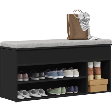 Banco zapatero madera de ingeniería negro 102x30,5x45 cm