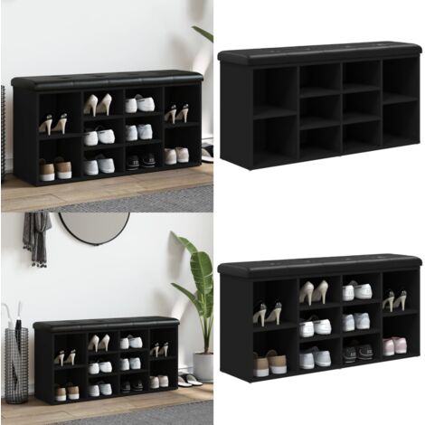 Banco zapatero madera de ingeniería negro 102x32x50 cm - Banco de almacenamiento - Banco de pasillo