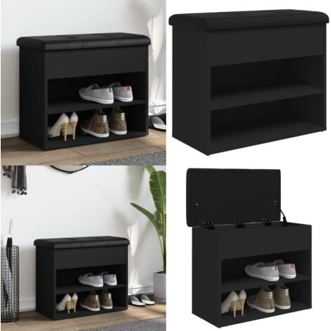 Banco zapatero madera de ingeniería negro 62x32x50 cm - Banco de almacenamiento - Banco de pasillo